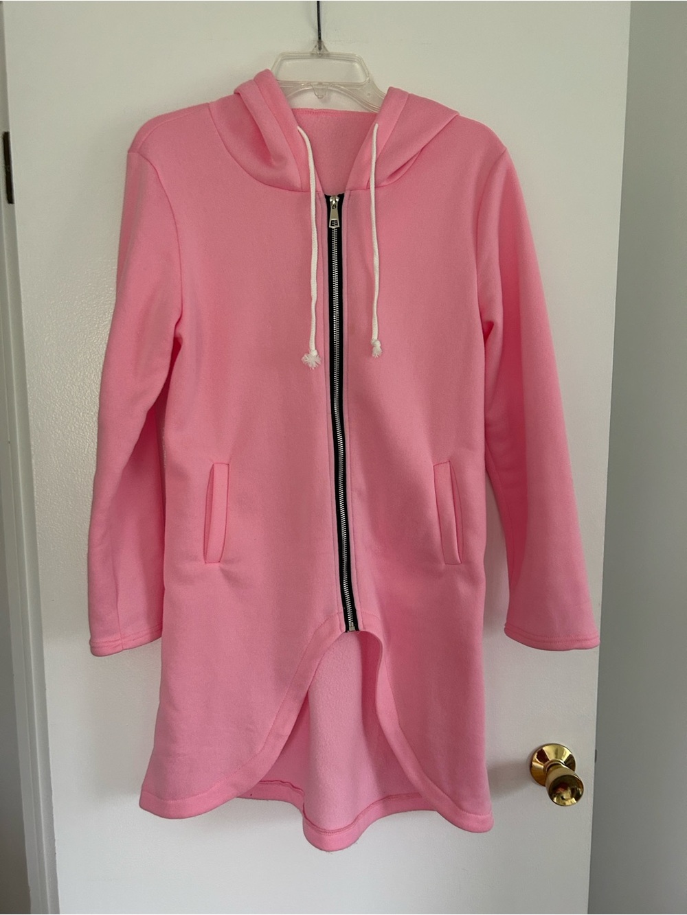 Pink Hooded Zip-Front Top